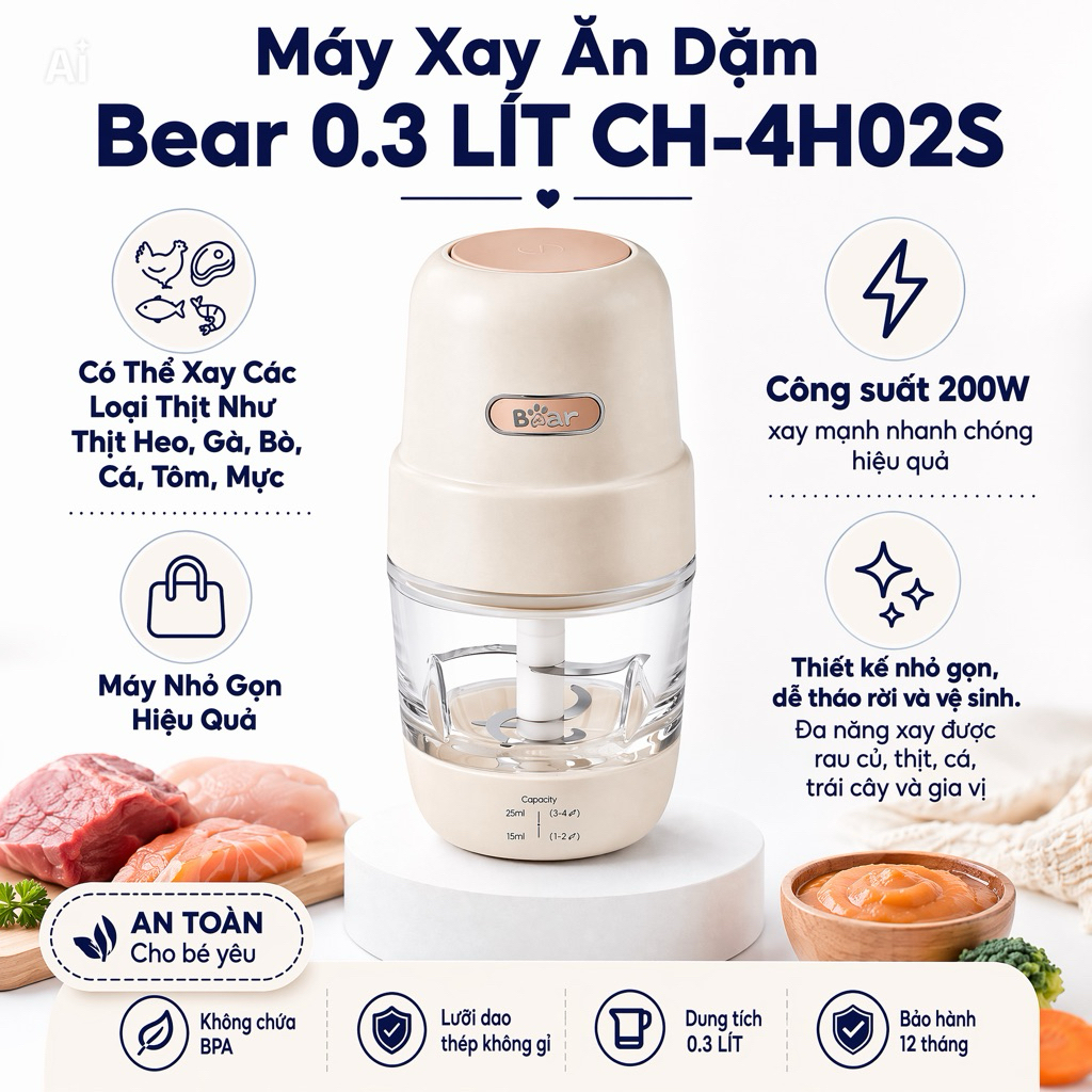 Máy Xay Ăn Dặm Cho Bé 300ml Bear GR-B03V8