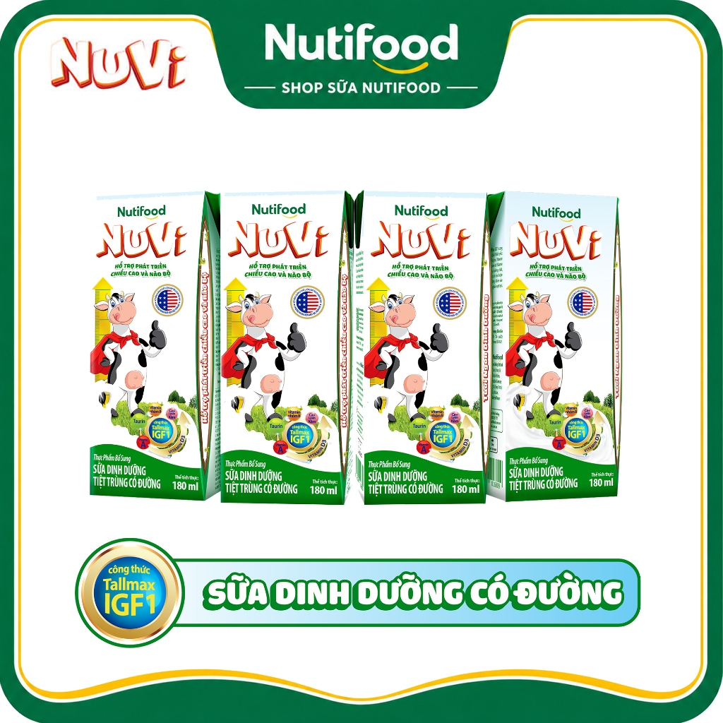 (BAO BÌ MỚI) Combo 4 Hộp 180/ 110 mL NUVITA Sữa dinh dưỡng tiệt trùng Có đường - NUTIFOOD SHOP