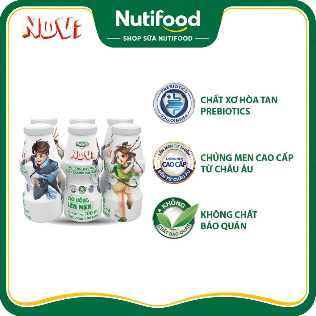 Combo 02 Lốc/ 12 Chai 100ml NUVI Sữa Chua Uống Lên Men Tự Nhiên/ Cam/ Dâu - NUTIFOOD SHOP