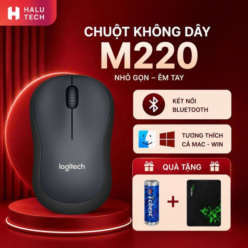 [ Bluetooth + USB 2 Chế Độ ] Chuột Không Dây Logitech M220 Silent Giảm 90% Tiếng Ồn Êm Ái Cho Laptop