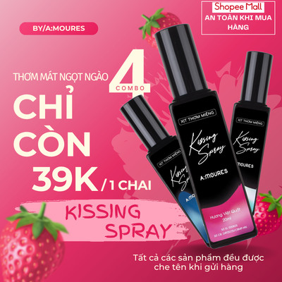 Xịt Thơm Miệng Kissing Spray Amoures Vị Đào, Vị Việt Quất, Vị Bạc Hà, Thơm Mát 20ml - Dạng Xịt