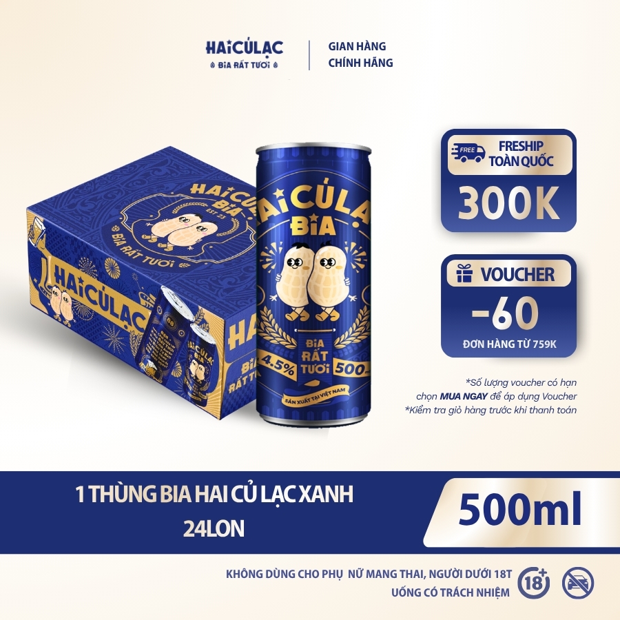[BIA TƯƠI] 1T BIA HAI CỦ LẠC - BIA RẤT TƯƠI [THÙNG  24 X 500ML]