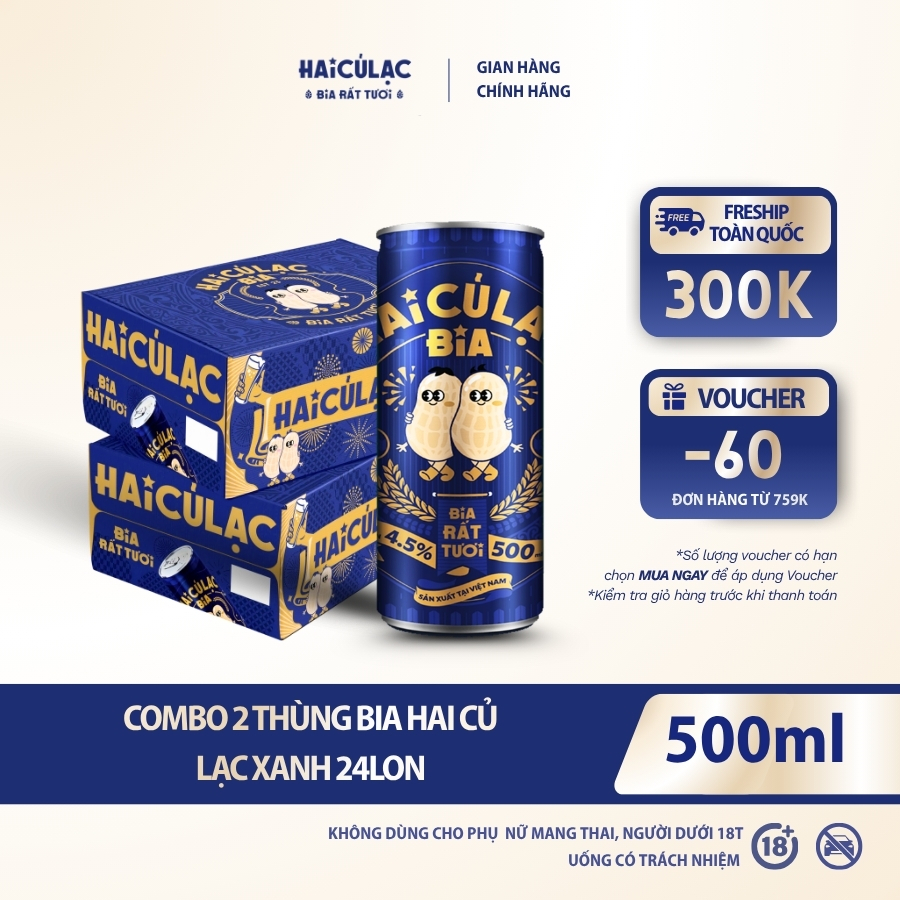 [BIA TƯƠI] COMBO 2T BIA HAI CỦ LẠC - BIA RẤT TƯƠI [THÙNG  24 X 500ML]