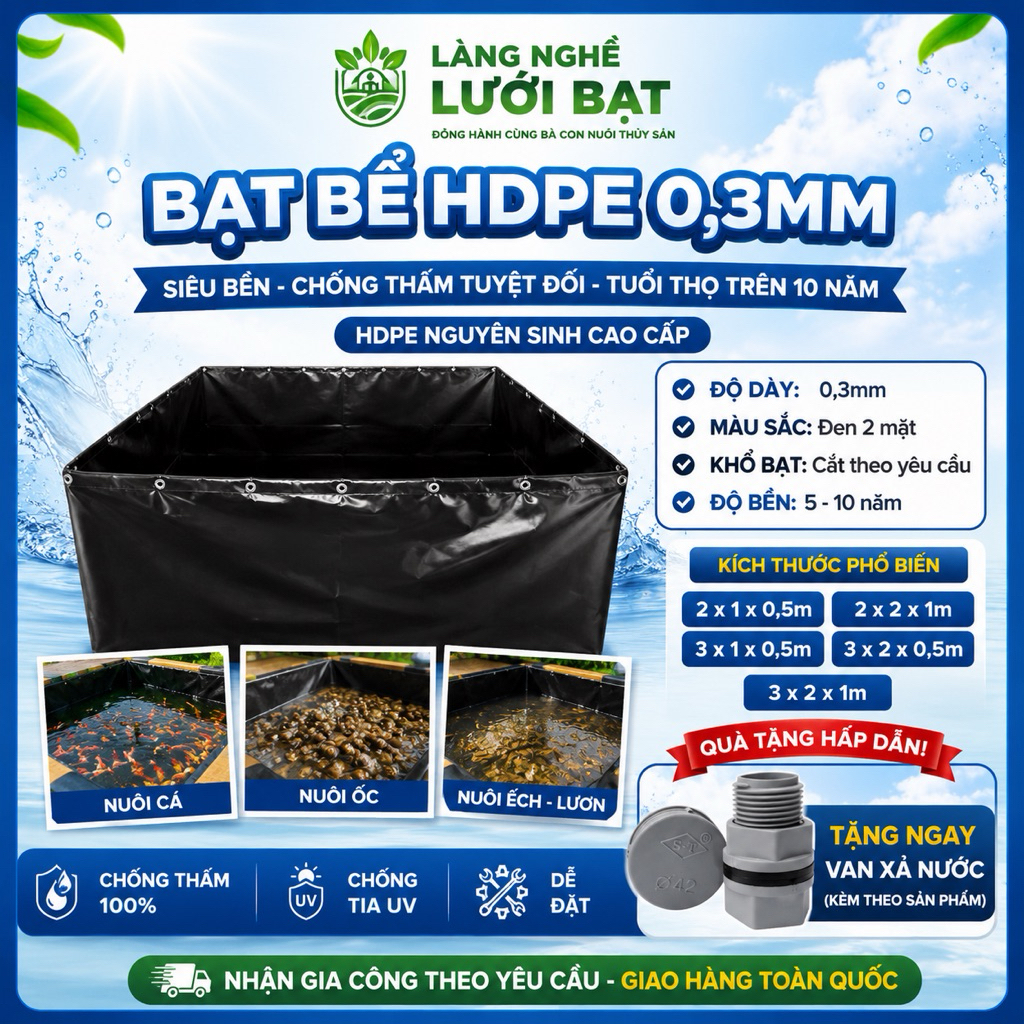 Bạt Hồ HDPE 0.3mm Làm Bể Nuôi Cá, Nuôi Ốc, Nuôi Lươn | Gia Công Bạt Bể Theo Yêu Cầu