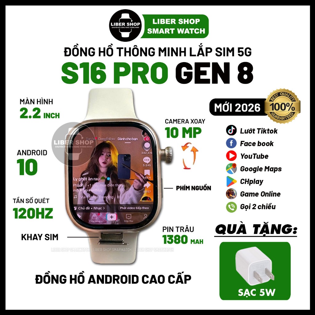 Đồng Hồ S16 Pro Gen 8 Lắp Sim 4G/5G 120HZ Wifi, BT 5.0, Chơi Game, Tải App CHplay, TT, FB, ZL, YT, M
