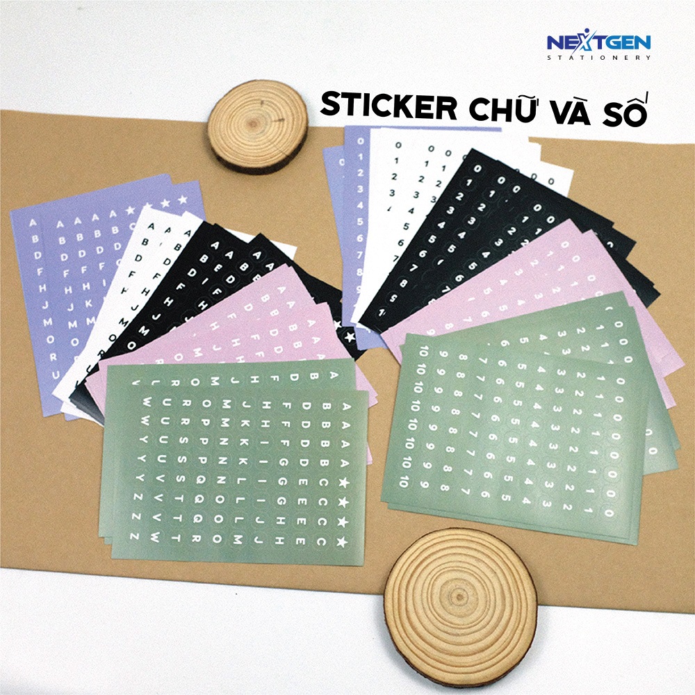 Bộ 5 Tờ Sticker Alphabet & Number Nhiều Màu – Sticker Dán Trang Trí Sổ Tay, Planner, Bullet Journal,