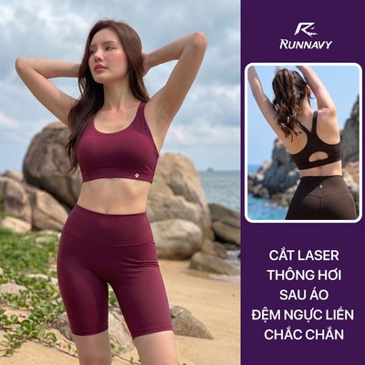 Áo bra tập gym yoga nữ WBR39 Run Navy, áo bra chất liệu Ecofriend co giãn, thoáng mát, đệm mút liền