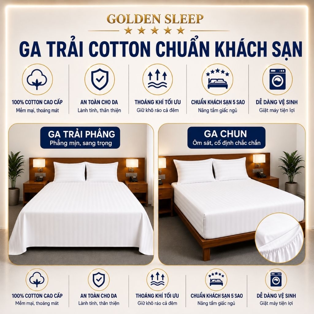 Drap-Ga Phủ Giường-Ga Trải  Trắng Sọc và Trắng Trơn COTTON Cao Cấp