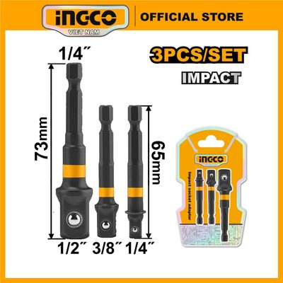 Bộ 3 khớp nối chuyển đổi đuôi lục giác sang đầu tuýp bulong 1/4, 3/8, 1/2 inch INGCO AMN365A01