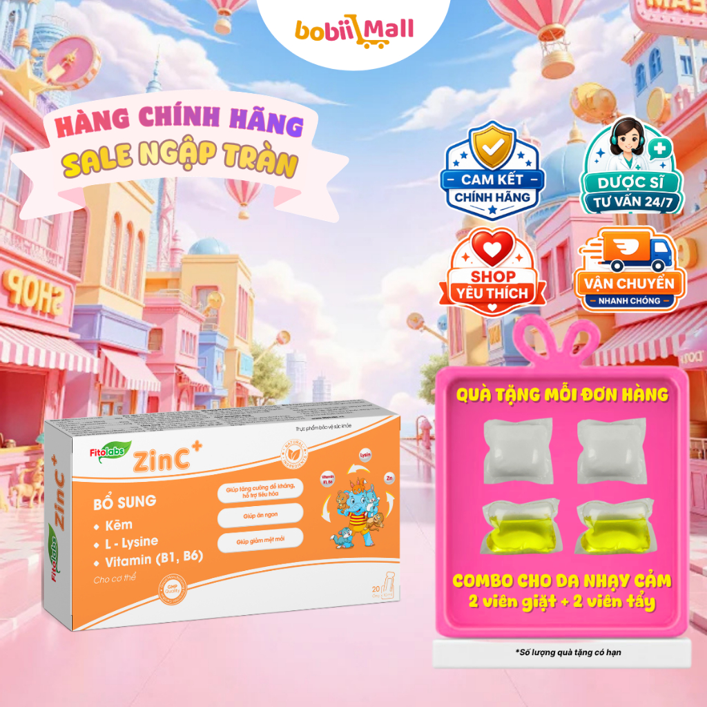 [ KẼM HỮU CƠ HẤP THU ] Fitolabs ZinC Kẽm Hữu Cơ Bổ Sung Kẽm Lysine Vitamin B1 B6 Dạng Ống Cho Bé