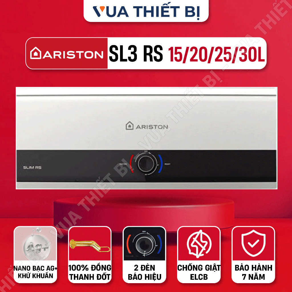 15L 20L 25L 30L | ARISTON SLIM3 RS AG+ 15 20 25 30 lít ngang - Bình nóng lạnh gián tiếp SL3 SL2 SLIM