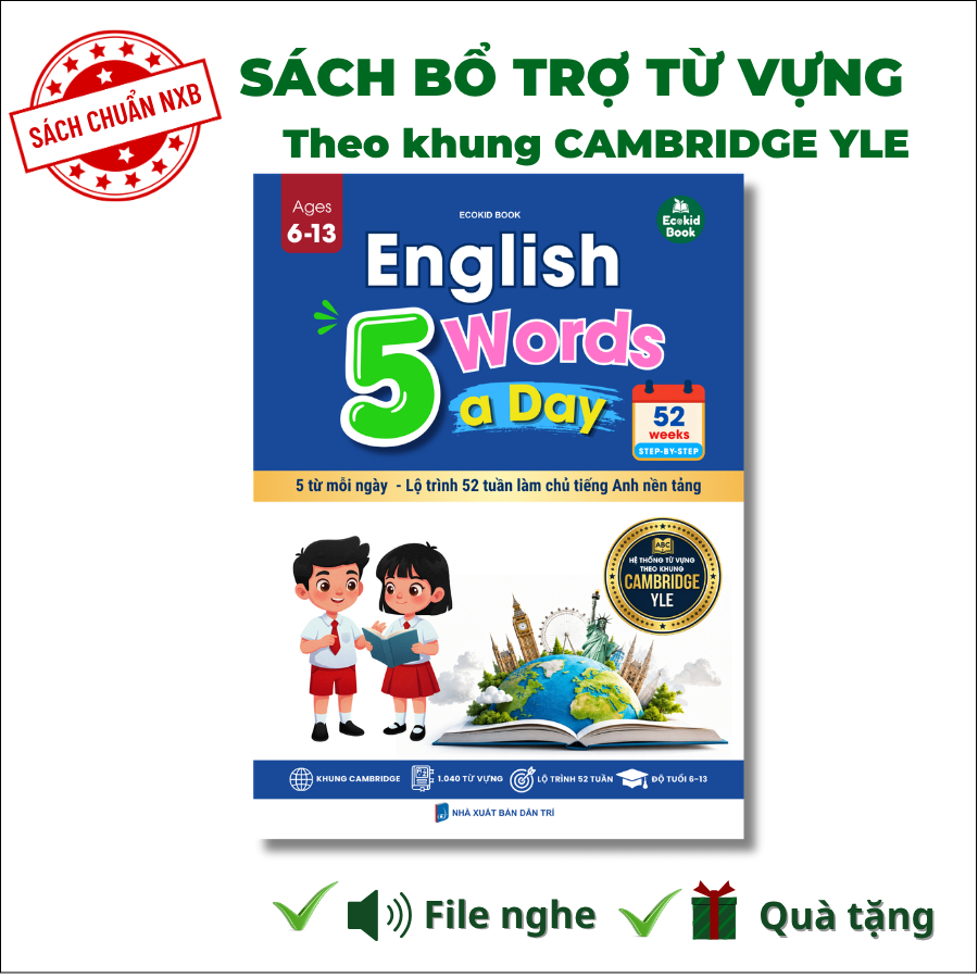 Sách - English 5 Words a Day – 52 Weeks Step-by-Step (Ages 6-13): 5 từ mỗi ngày – Lộ trình 52 tuần l