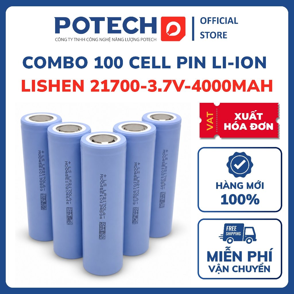 Combo 100 cell pin Li-ion Lishen LR2170LA 21700 3.7V 4000mAh 35A - Hàng mới chính hãng