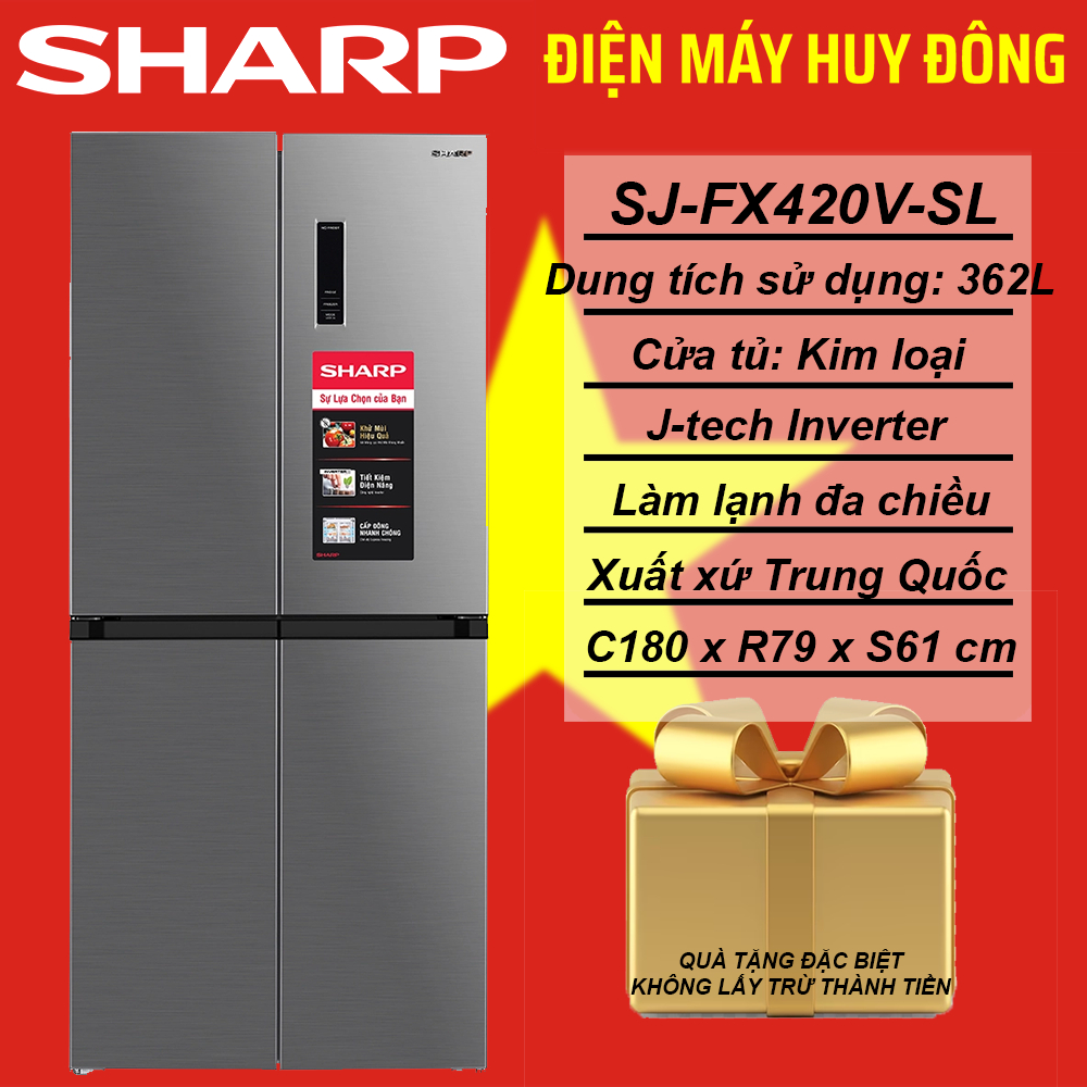 TỦ LẠNH SHARP INVERTER 4 CỬA  SJ-FX420V-SL - HÀNG CHÍNH HÃNG