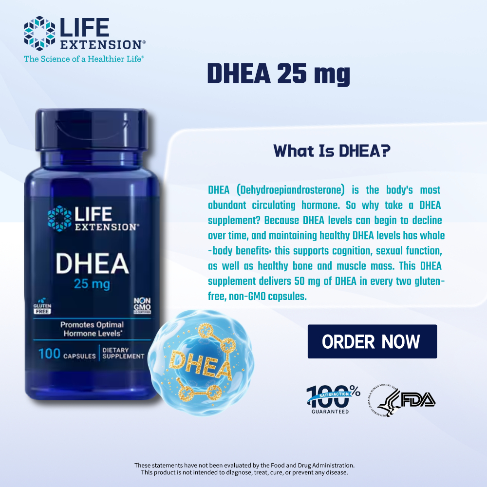 Life Extension DHEA 25mg 100 Viên Original USA Viên Nang Thực Phẩm Bổ Sung