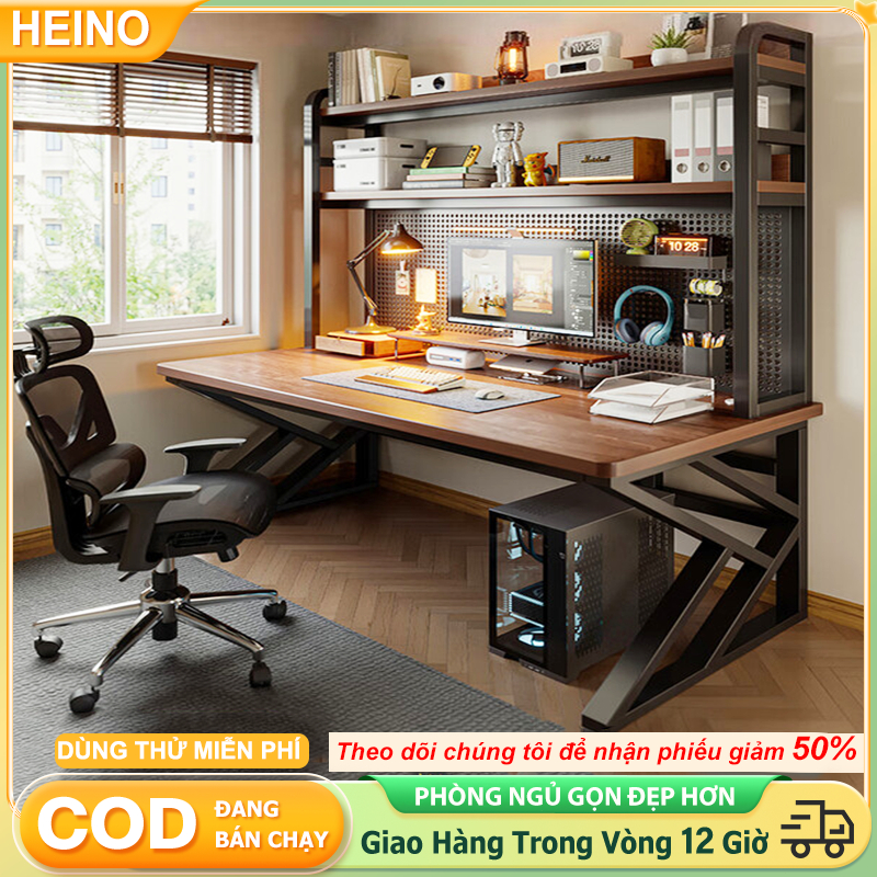 HEINO Bàn Làm Việc Bàn Gaming Nội Thất mặt gỗ 1m2 1m thiết kế cá tính sắt sơn tĩnh điện cao cấp