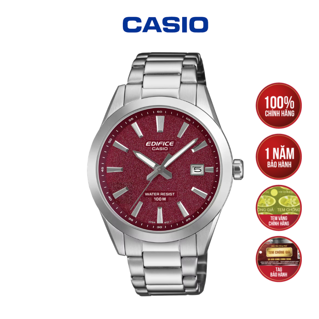[MÃ EFV-160D-4BVDF] Đồng Hồ Nam Casio Edifice Dây Thép - Mặt Đỏ Rượu Lịch Lãm, Chống Nước 100M