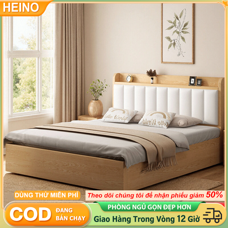 Giường ngủ thông minh 1m8 Giường gỗ tự nhiên cao cấp phong cách hiện đại Có ngăn kéo Dễ lắp ráp