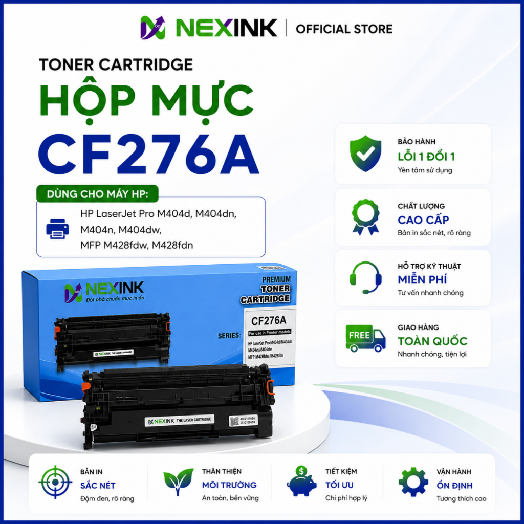 [CF276A]Hộp Mực NEXINK Máy In HP M404D M404DN M404N M404DW M428FDW, Sẵn Mực, Lỗi 1 Đổi 1