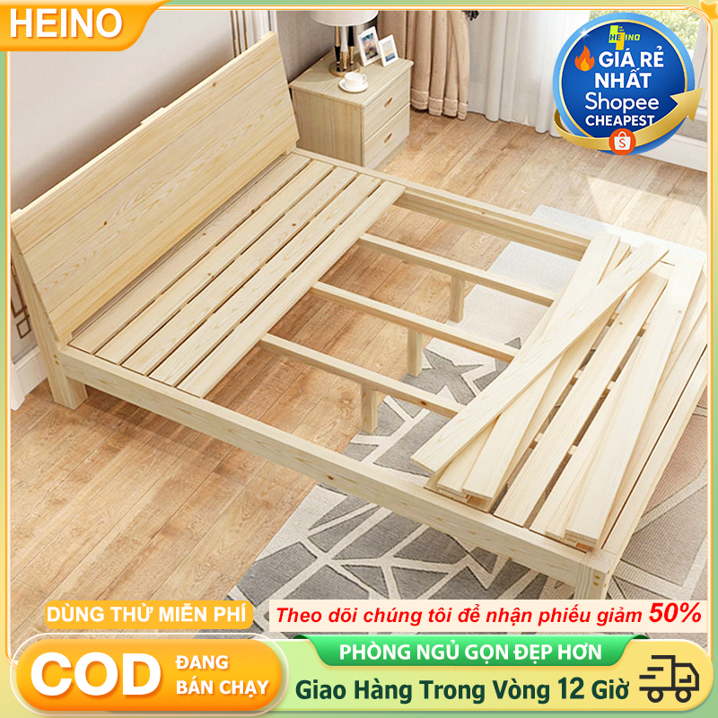 Giường ngủ gỗ thông tự nhiên bền đẹp nhiều kích thước Giường ngủ gỗ cn MDF Phong Cách Hiện Đại-180cm