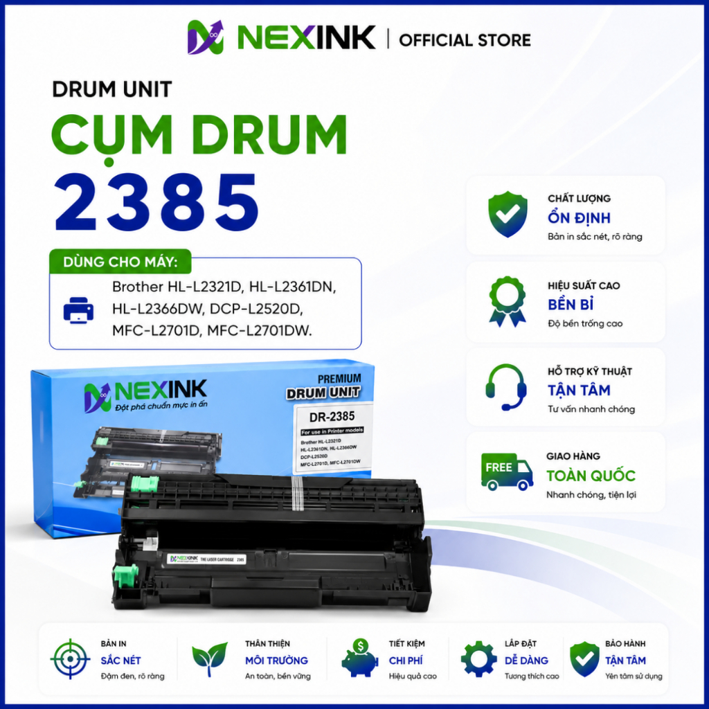 [Cụm Drum 2385] Dùng Cho Máy In HL-L2321D, HL-L2361DN, HL-L2366DW, DCP-L2520D... Lỗi 1 Đổi 1