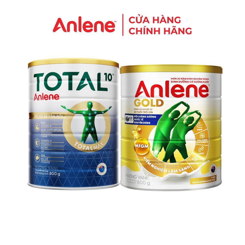 Combo 2 lon Sữa Bột Anlene Total 10 800g & Anlene Gold Hương Vani 800g