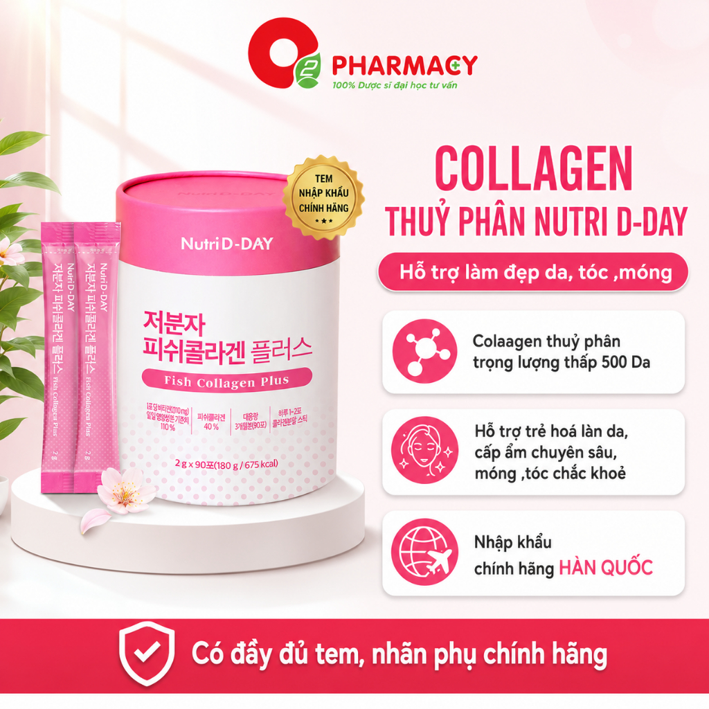 (Hàn Quốc) Collagen thủy phân trọng lượng thấp 500Da 90 gói Nutri D-DAY Hỗ Trợ Làm Đẹp Da Móng Tóc