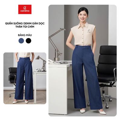 Quần jean nữ CARDINA chất liệu denim dáng suông gân dọc thân túi chìm 6QJT10