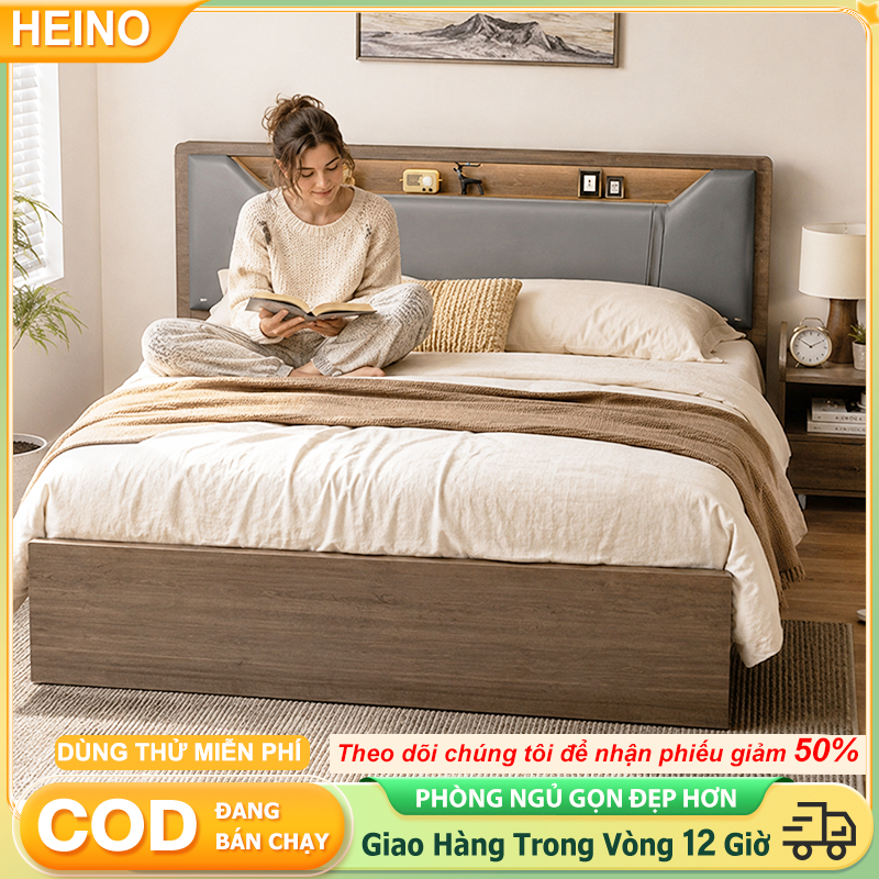 HEINO Giường Gỗ 1m8x2m Bọc Da Siêu Cơ – Thông Minh Dễ Vệ Sinh Cao Cấp Giá Rẻ Giao Hàng Tận Nơi