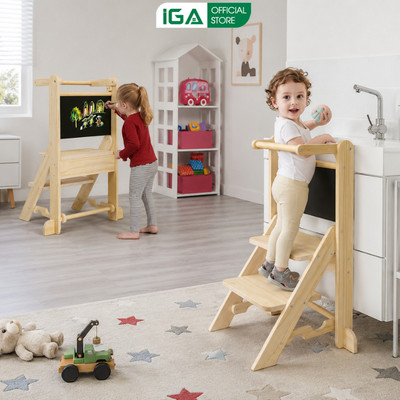 Ghế đứng bếp cho bé, ghế rửa tay gấp gọn thiết kế thông minh kèm bảng vẽ sáng tạo thương hiệu IGA - PG16
