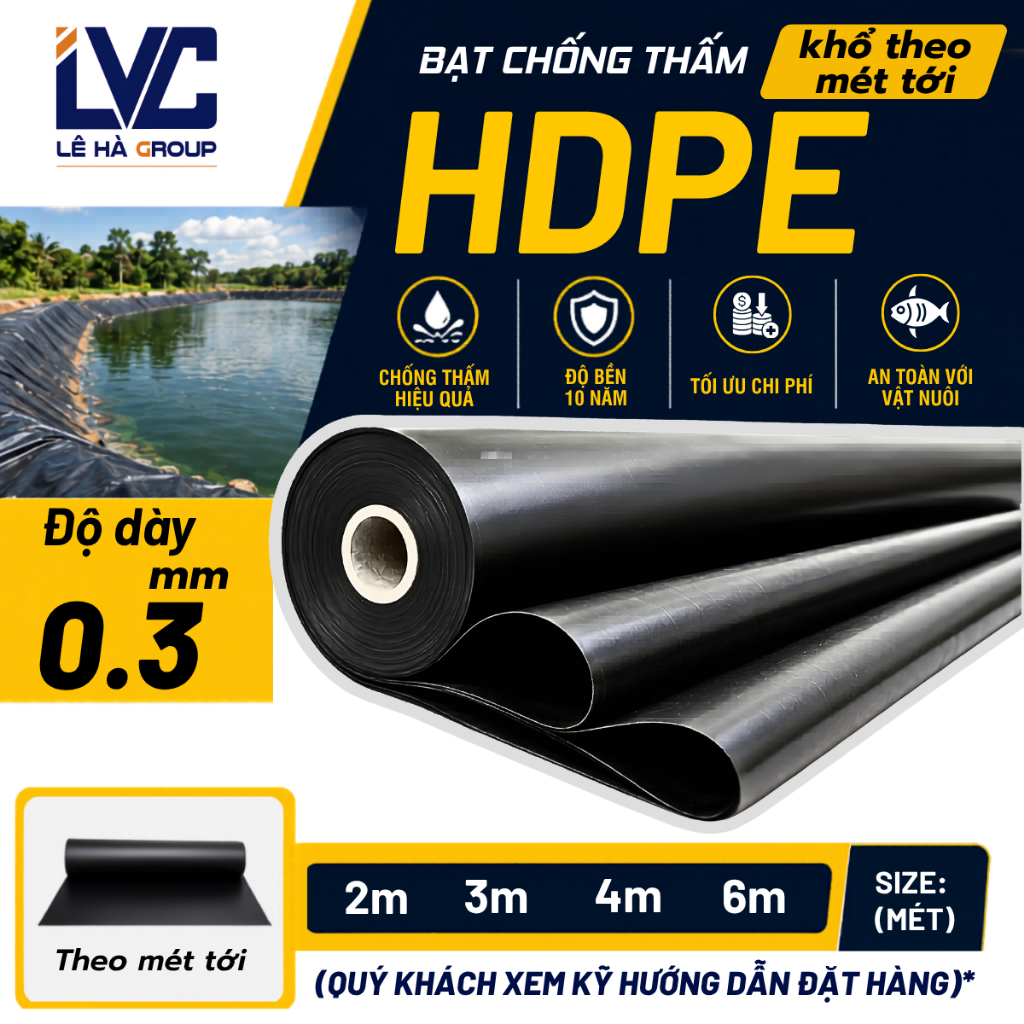Bạt HDPE Chống Thấm, tuổi thọ cao, giá rẻ - Bạt làm Hồ Chứa Nước tưới cây, Che Phủ, lót Hồ Cá dày 0.