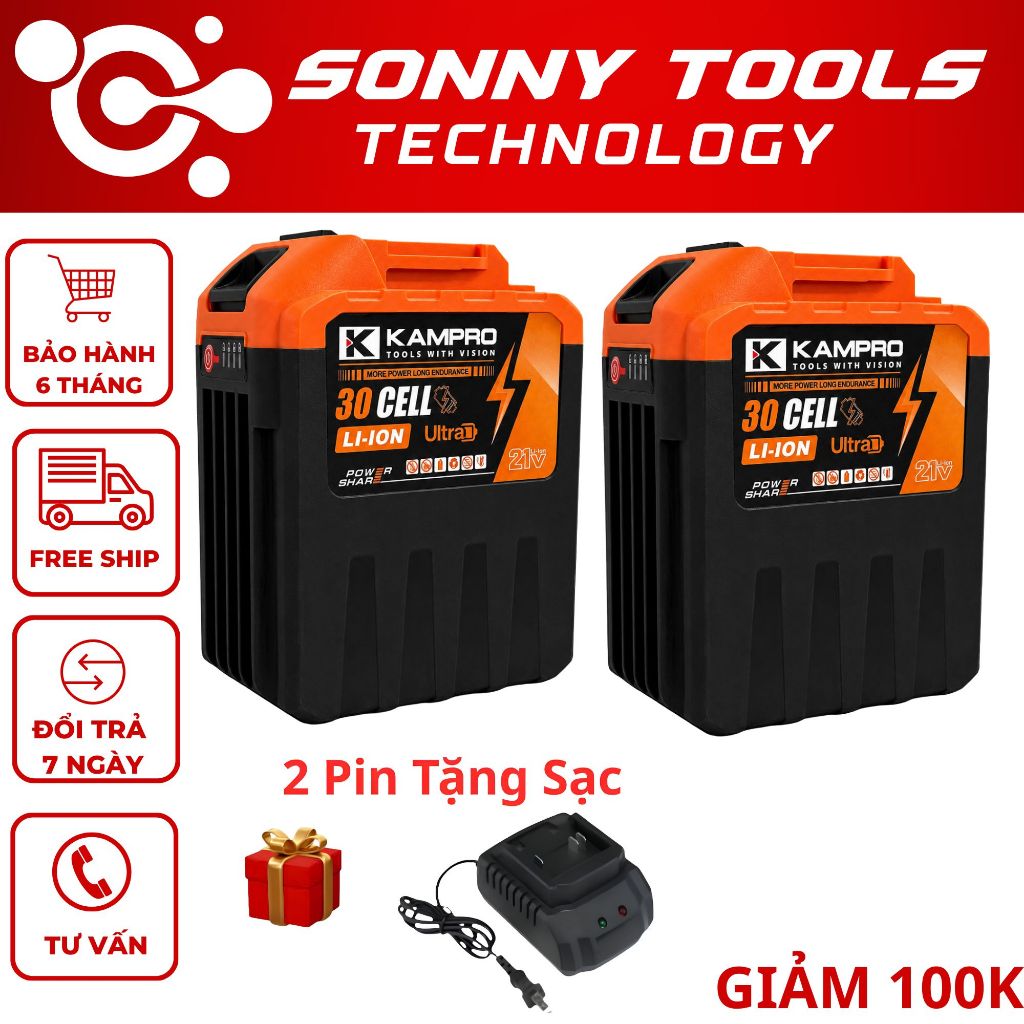 [COMBO 2 PIN 30 CELL TẶNG SẠC] - Pin 30Cell KAMPRO 8 Mosfet Có Đèn Báo Dung Lượng Pin, Chân Pin Phổ 
