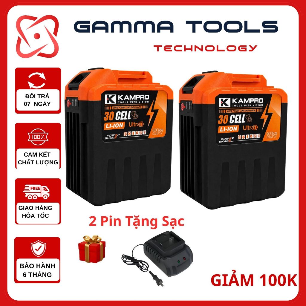 [COMBO 2 PIN 30 CELL TẶNG SẠC] - Pin 30Cell KAMPRO 8 Mosfet Có Đèn Báo Dung Lượng Pin, Chân Pin Phổ 