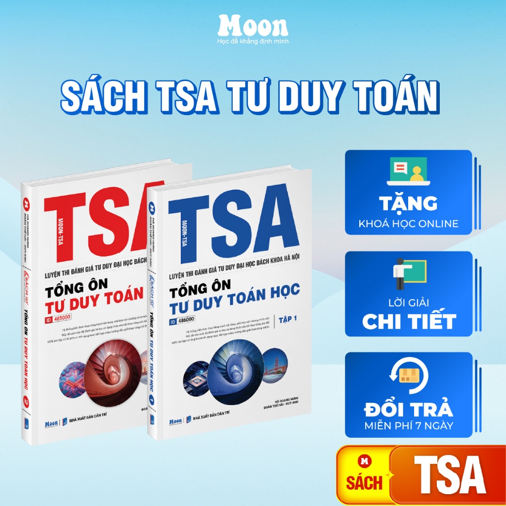Combo 2 tập Sách Tổng ôn toán tư duy Bách Khoa Hà Nội TSA, dgtd  Moonbook