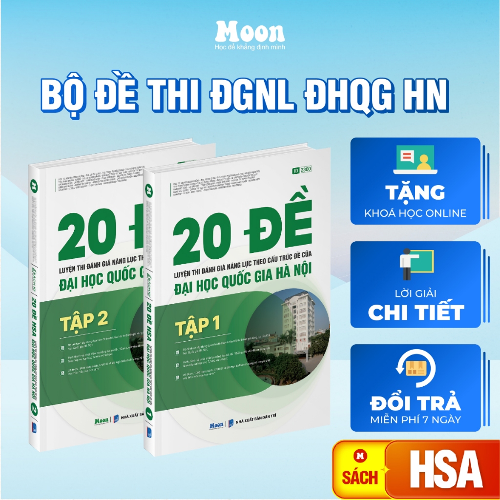[HSA 2026] - Sách 20 đề ôn thi đánh giá năng lực Đại học Quốc gia Hà Nội -  Moonbook