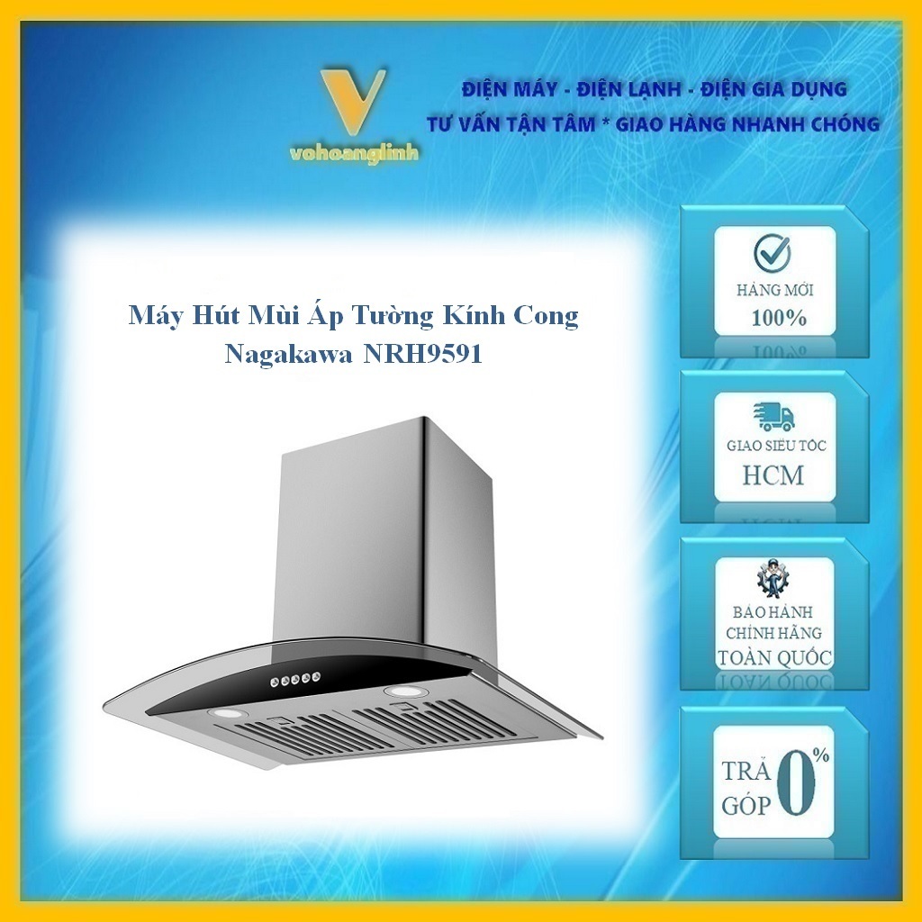 Máy Hút Mùi Áp Tường Kính Cong Nagakawa NRH9591