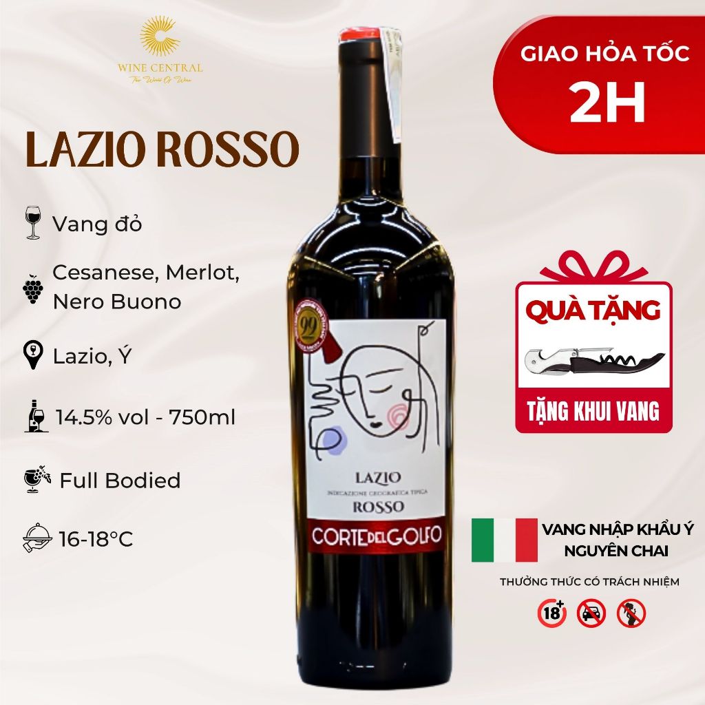 [Chính Hãng] - Rượu Vang Đỏ Ý Lazio Rosso 750ml (14,5%) - Vang Nhập Khẩu WINE CENTRAL