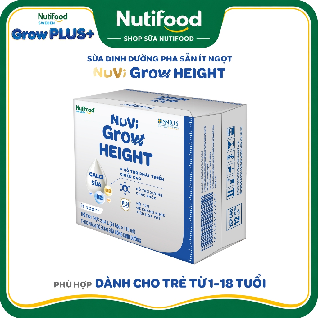 Thùng 24 Hộp 110mL- 180mL Nuvi Grow Height Sữa Bột Pha Sẵn Tăng Chiều Cao cho Bé - NUTIFOOD SHOP
