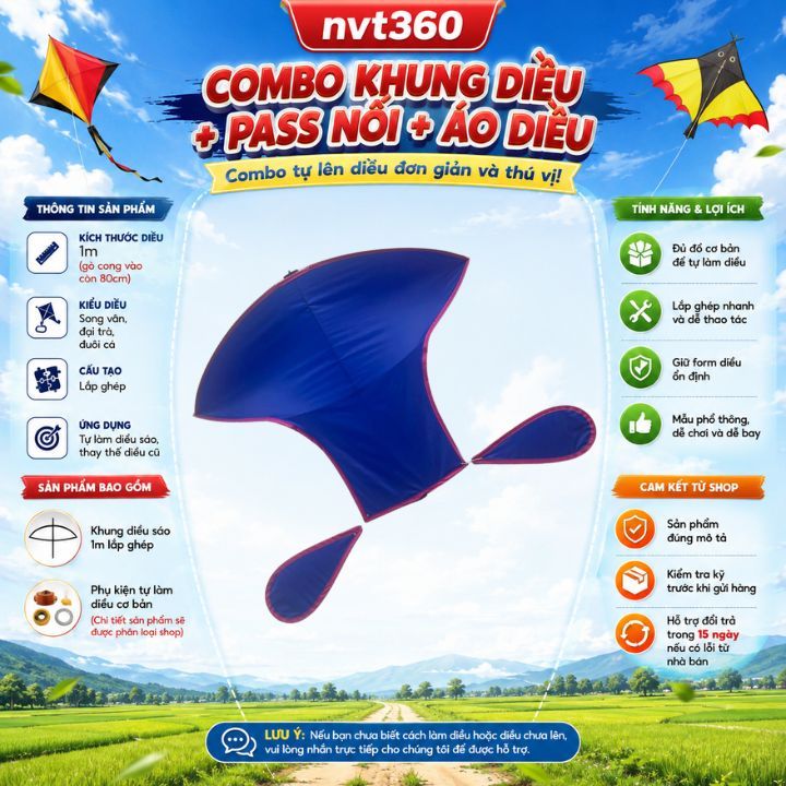 combo khung chưa vào pass + áo tự lên diều lắp ghép song vân , đuôi cá , đại trà 1m