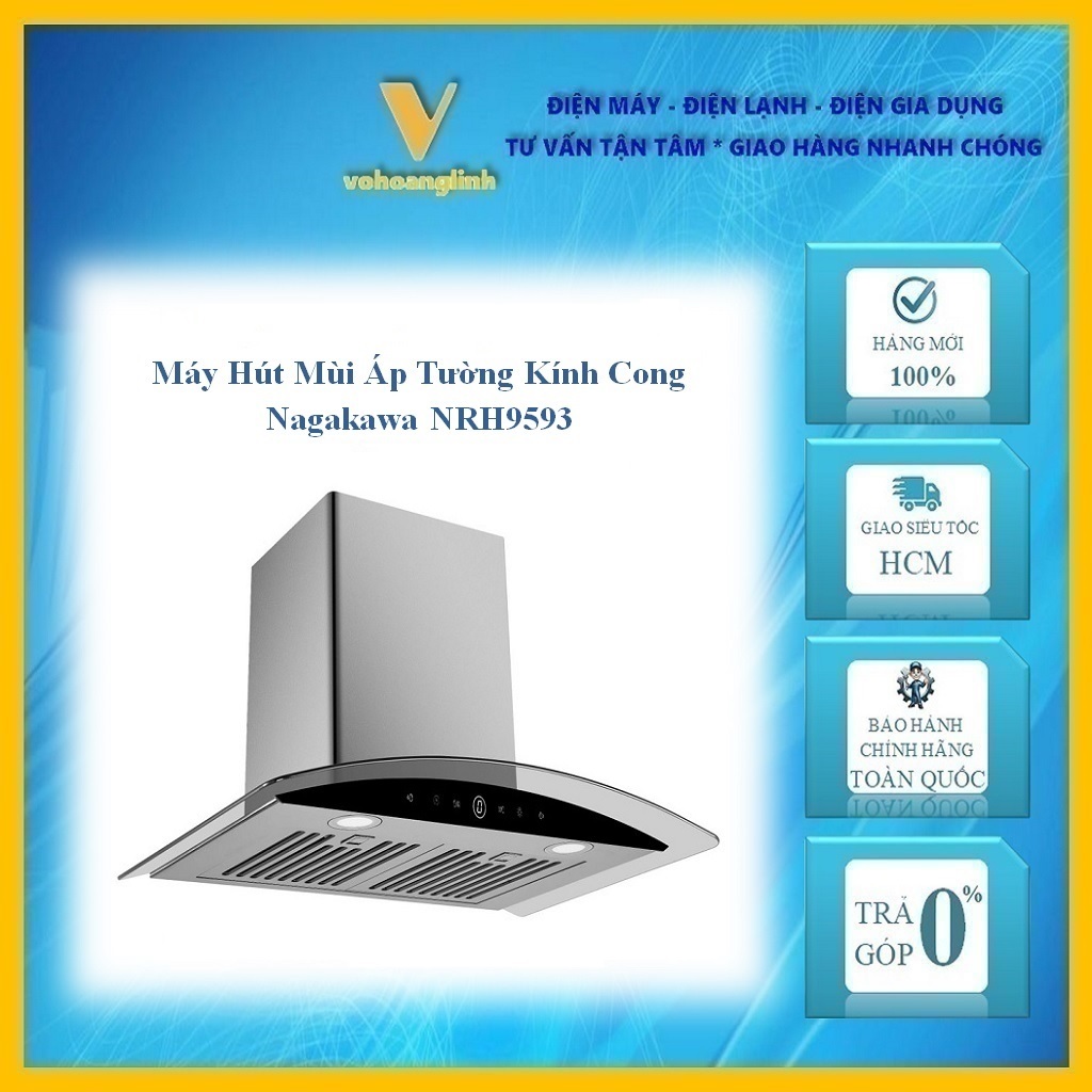 Máy Hút Mùi Áp Tường Kính Cong Nagakawa NRH9593