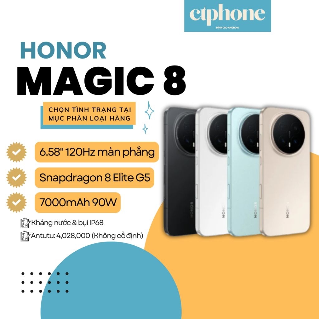ĐIỆN THOẠI Honor Magic 8 12/512Gb 16/512Gb QSD Nội Địa