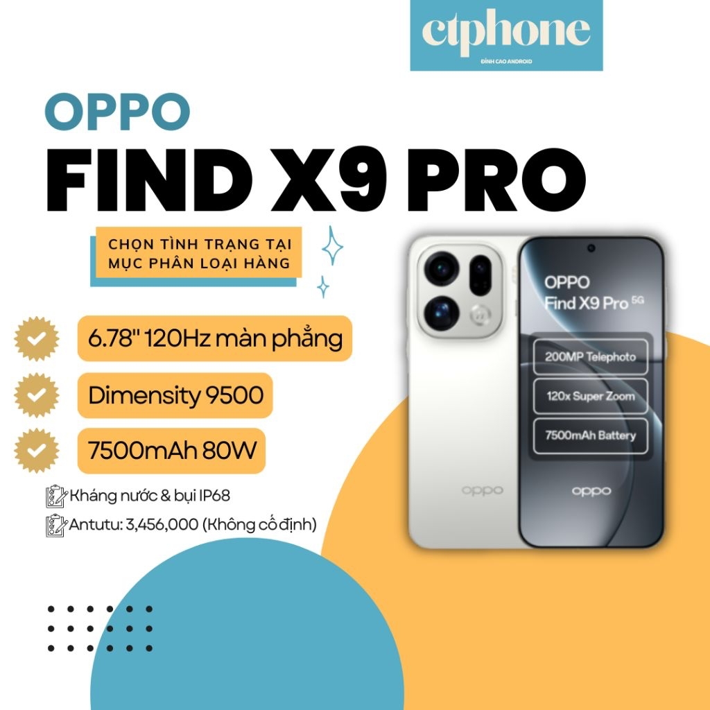 ĐIỆN THOẠI Oppo Find X9 Pro 12/256Gb Nội Địa TBH