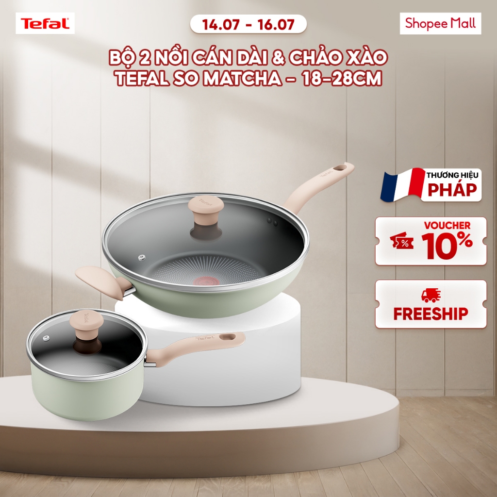 Bộ 2 nồi cán dài & chảo xào Tefal So Matcha - 18-30cm
