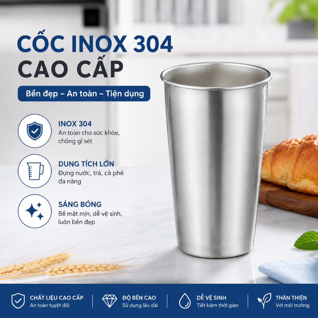 Ly inox 2 lớp, Ly uống nước chất liệu thép không gỉ, Cốc Inox dày dặn, an toàn | BigBuy360 - bigbuy360.vn