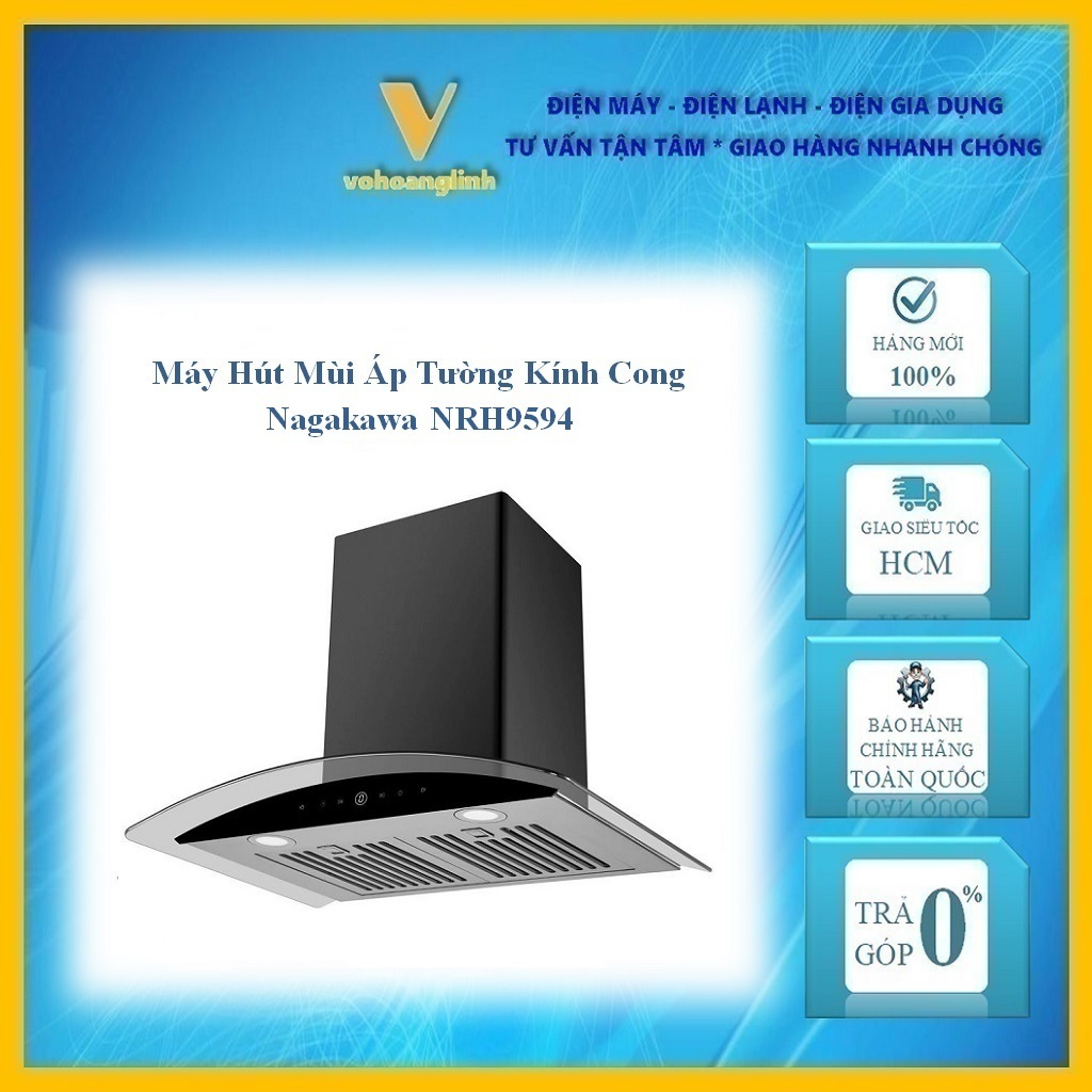 Máy Hút Mùi Áp Tường Kính Cong Nagakawa NRH9594