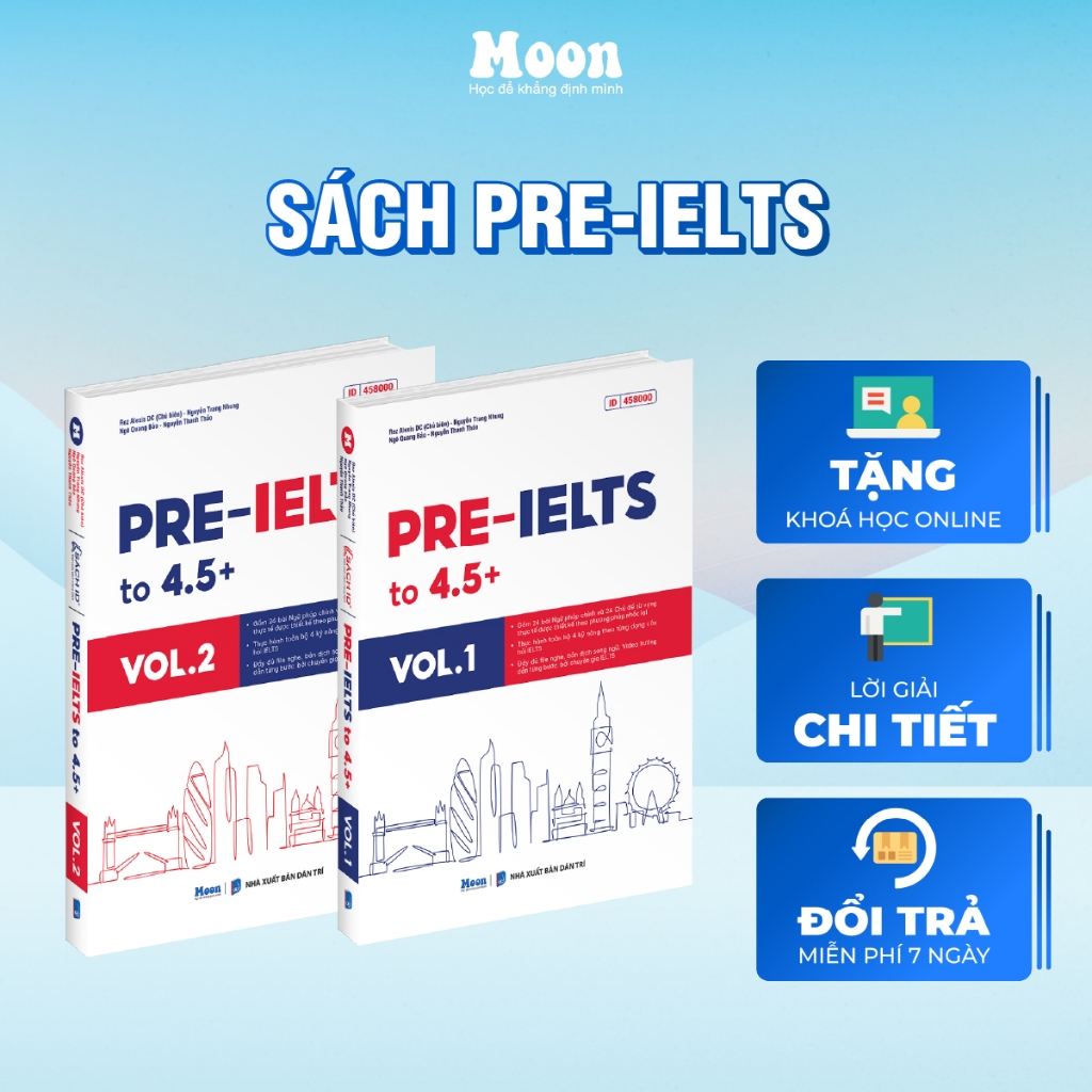 Sách Pre - Ielts to 4.5+ nền tảng để bắt đầu luyện IELTS - Moonbook