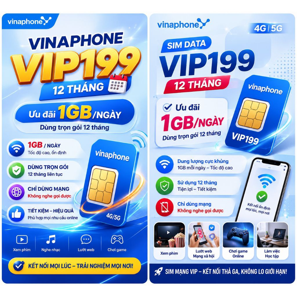 SIM VINAPHONE VIP199 12 THÁNG 1GB/NGÀY [CÓ ESIM]