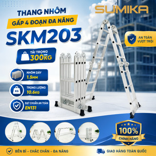 SUMIKA Thang Nhôm Gấp 4 Đoạn SKM203, Chữ A 1.7m, Chữ I 3.4m, Hợp Kim Nhôm 1.5mm, Bảo Hành 1 Năm