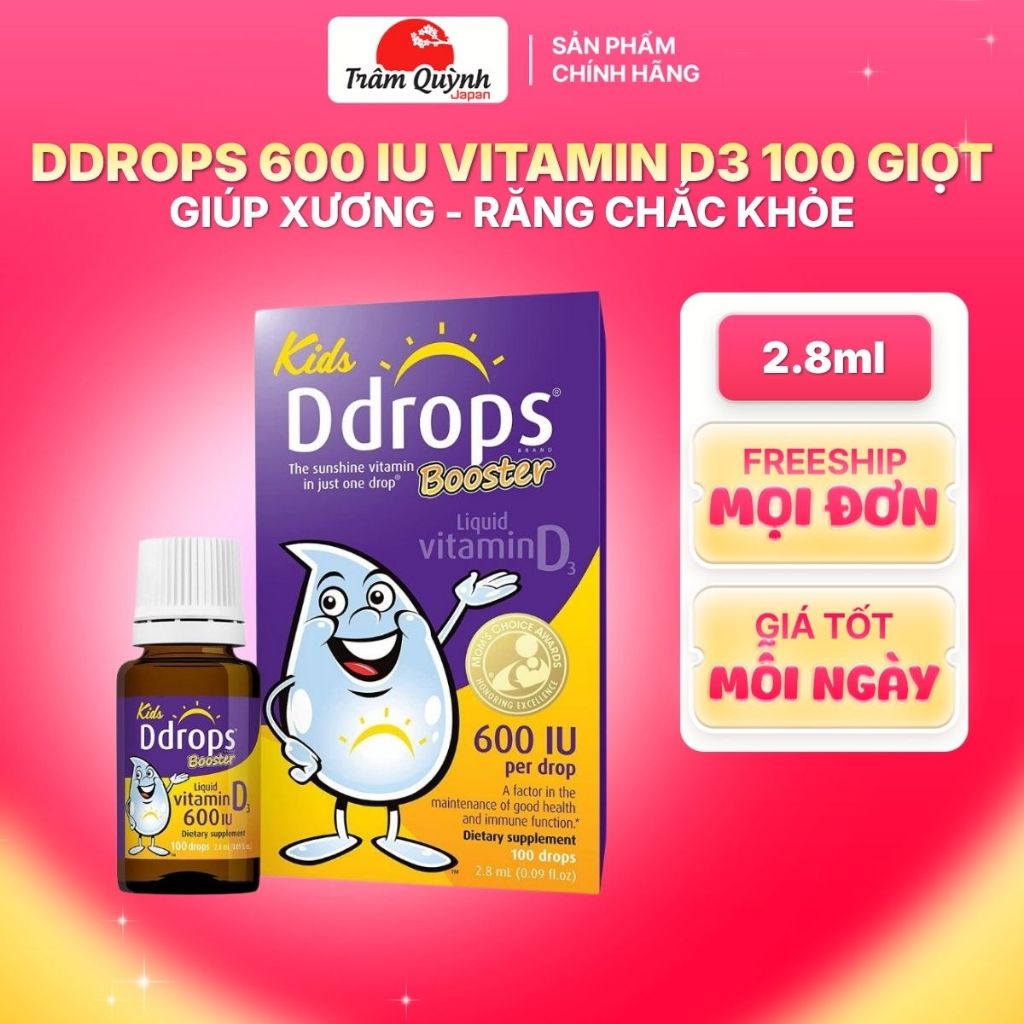 Ddrops 600 IU Vitamin D3 100 Giọt Hỗ Trợ Chắc Khỏe Xương Và Tăng Cường Hệ Miễn Dịch Cho Bé Lọ 2.8ml