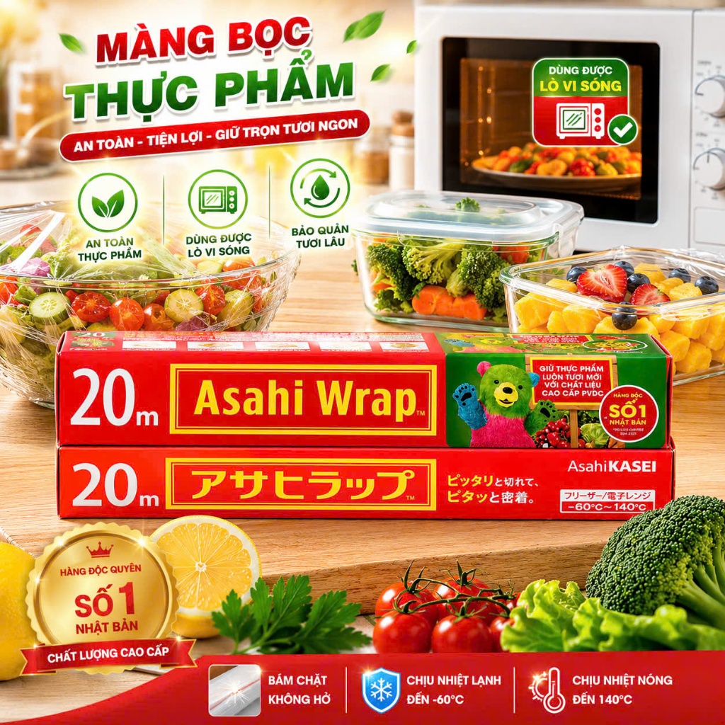 Màng Bọc Thực Phẩm Nhật Bản Asahi Wrap - Chất Liệu PVDC An Toàn - Hàng Chính Hãng